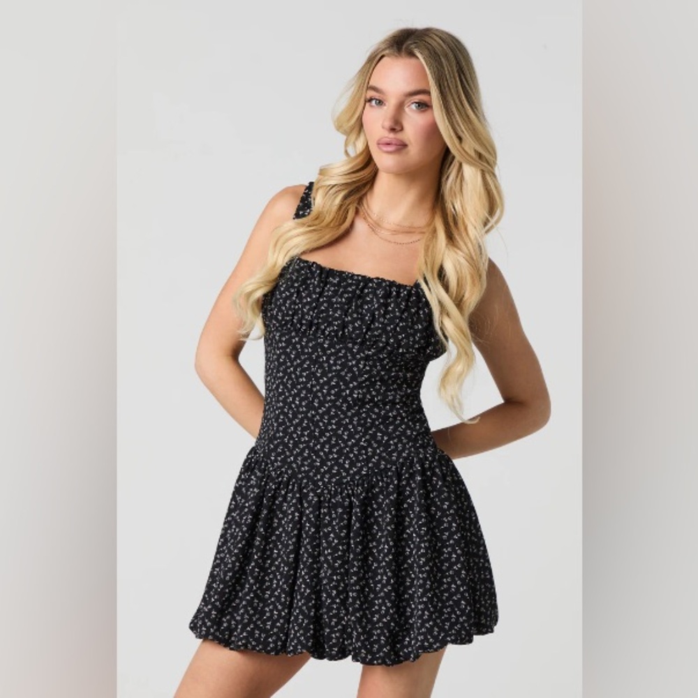 Black Floral Print Dress